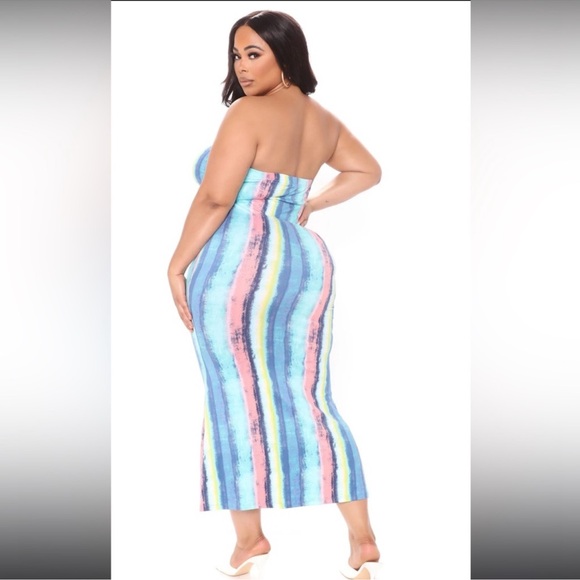 Fashion Nova Look Me Up And Down Ruched Multi Color Strapless Bodycon Dress - Picture 7 of 13